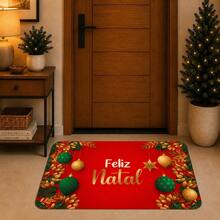 Tapete de Porta Decoração de Natal Feliz Natal Noel Bolinhas Antiderrapante - Multicolorido - Visão 2