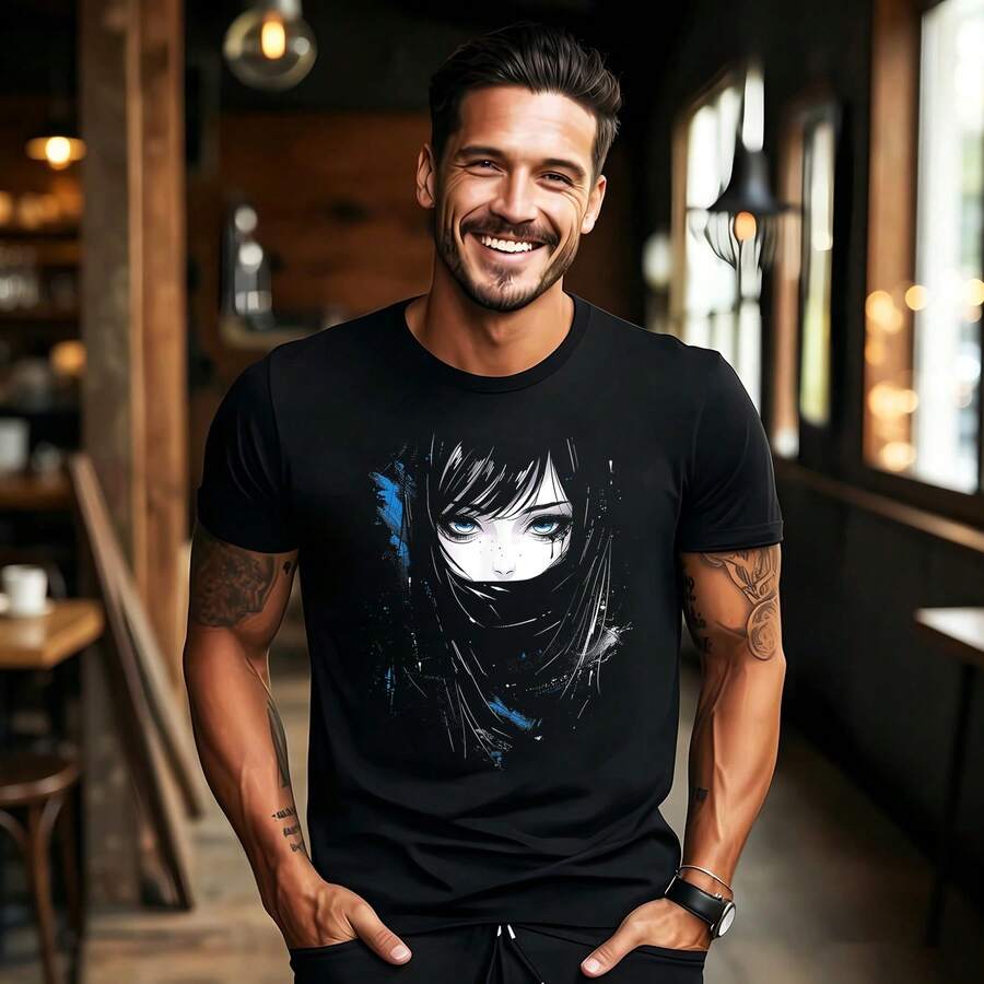 Anime Manga Motif Art Anime T-Shirt - Black - View 1