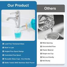 Glass Mouthwash Dispenser For Bathroom 118OZ, Clear Refillable Mouthwash Container With Glass Mouthwash Cup, Bamboo Tray And Golden Sticker - White - View 5