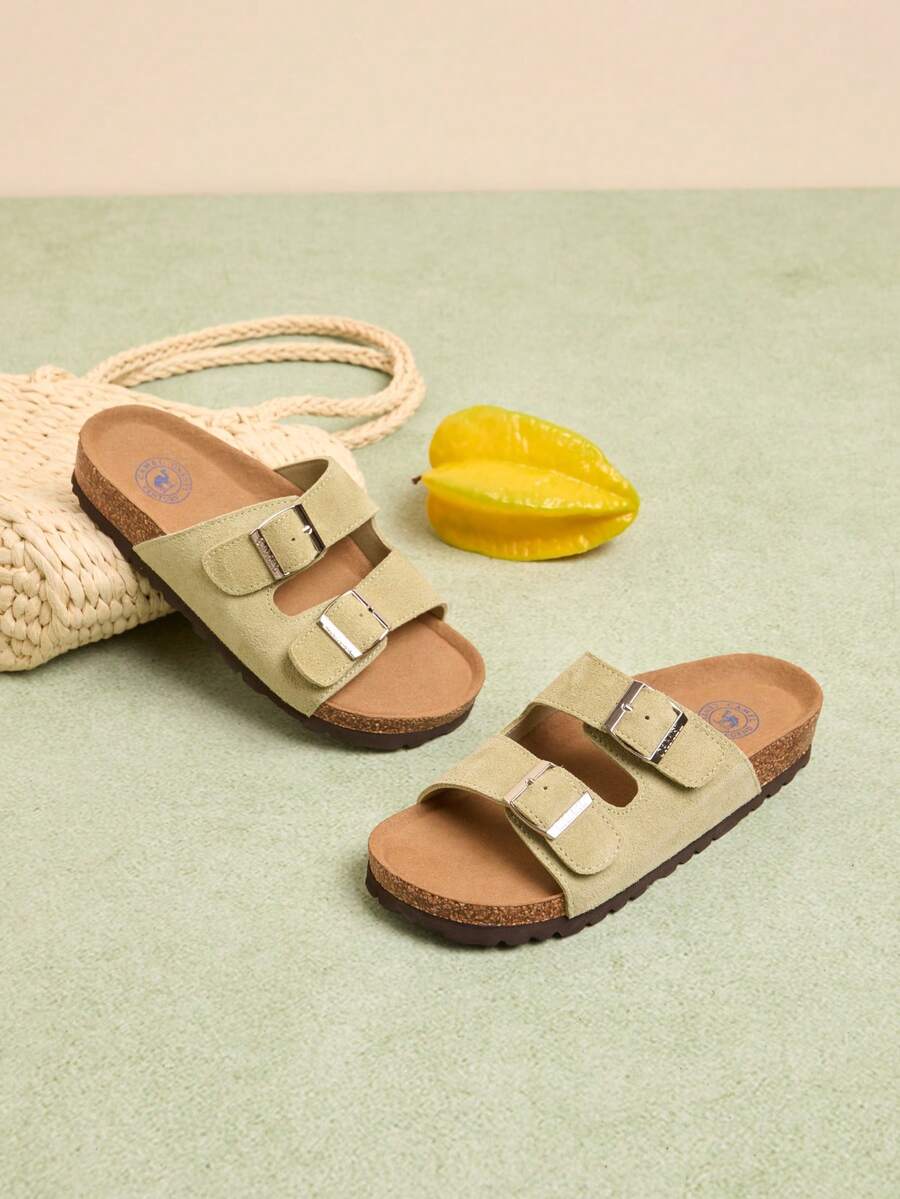 CAMEL CROWN Women's Double-Strap Cork Bed Sandals, Adjustable Slip-On Slides, Open Toe Comfortable Sandals, Lightweight Casual Summer Beach Slippers - Green - View 1