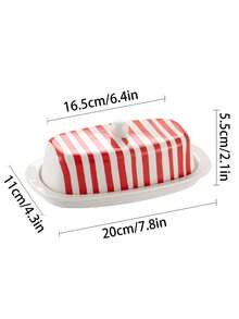 1pc Hand-Painted Line Ceramic Dish With Lid, Classic Minimalist Ins Style Highly Attractive Ceramic Butter Box, Dessert Plate, Kitchen Dessert Table Decor, Tabletop Decoration, Essential Kitchen Item, Gift - View 10