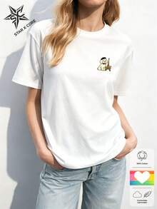 BONJOUR PARIS Romantic Chic Cotton Poodle & Eiffel Tower Print Graphic T-Shirt For Spring Travel And Vacation - 白色 - 查看 3