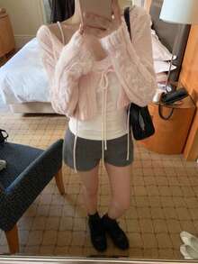 Korean Style Ins Elegant Gentle Short Cable Knit Cardigan With Tie - Pink - View 3