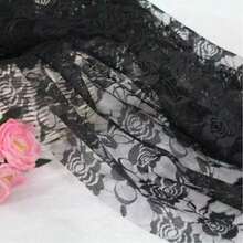 1pc Heavy Duty Rose Lace Mesh Fabric, 3D Embroidered Handmade DIY Mesh Cloth - Black - View 6