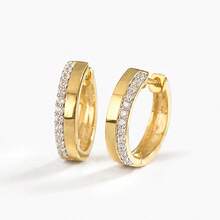 Pendientes de aro elegantes para mujer de plata de ley 925 chapados en oro de 18K con incrustaciones de circonita - pendientes con borde de circonitas pavé - Ver 7