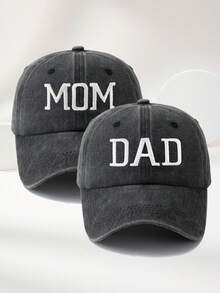 2件組「Dad & Mom」印花棒球帽，復古水洗尖頂帽，中性可調節輕量防曬帽，度假禮物，父母理想選擇，卡車司機帽女款棒球帽女帽寬邊帽 - A - 查看 7