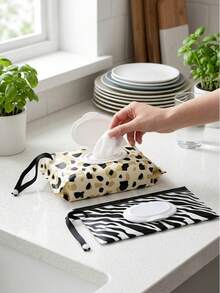 2/1pc Portable Wet Wipe Storage, Printed Pattern Tissue Box, Reusable Wet Wipe Bag, Suitable For Kitchen, Bedroom, Bathroom Or Living Room Storage And Decoration, Perfect For Holiday Family Gatherings And Daily Table Setting. Back To School, Halloween, Christmas Gifts - Multicolor - View 3