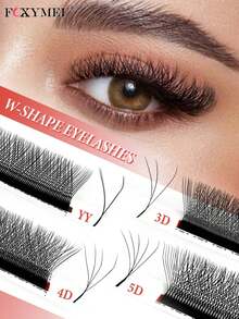 FOXYMEI 12 Rows New W-Shaped Eyelashes C/D/LU(M) Curl W-Shaped Lash Extensions YY/3D/4D/5D Imported Material Handmade Natural False Eyelashes 7-15mm Pre-Made Dense Fan Shape 0.07mm Thickness Lightweight Soft Automatic Blooming Salon Style - C - View 2