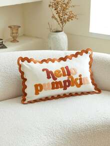 LCUHPCL 1pc Halloween Thanksgiving Ruffle Edge Letter 3D Plush Towel Hello Pumpkin Embroidered Pillowcase, Suitable For Bedroom, Living Room, Sofa, Daily Use, Party And Various Occasions - White - View 11
