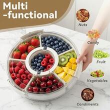 6-Grid Rotating Snack Tray With Lid & Handle - 360° Rotating Multi-Compartment Storage Box Compatible For RV Refrigerator/Camper  Parties, Picnics, Travel - Compact Shelf Rotation - 6-grid Rotatable - View 1