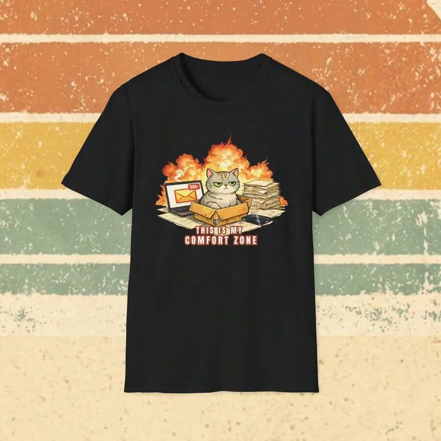 Camiseta Grumpy Cat Office Chaos, Camiseta Sarcastica de Zona de Confort, Regalo para Amantes de Gatos - Negro - Ver 1