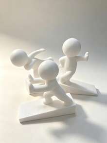 3pcs/1pc Fun Decorative Door Stopper, Small Figurine Design, Multiple Poses Available, Movable Door Wedge Protects Walls And Floors, Prevents Door Pinching, Suitable For Home And Office, Keeps Door Open, Home Decor Desktop Ornament - White - View 3