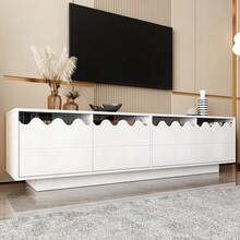 Modern TV Cabinet With 4 Doors And Wave Design – Stylish Storage Solution For Living Room, Entertainment Center And TV Stand, 170*40*45 - White - View 2