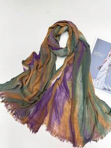 1pc Women's Casual Gradient Modal Viscose Rainbow Headscarf, Fashion Bohemian Style Party Scarf With Tassels, Suitable For Gatherings And Celebrations - Multicolor - View 7