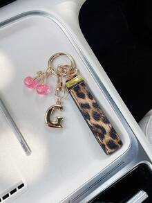 26 Letters To Choose From, Keychain Pendant, Creative Cherry Pendant, Leopard Print Pattern Key Strap, Car Keychain Pendant, Bag Decoration Pendant, Personalized Fashionable Key Matching. Key Accessories, Car Remote Control Decoration Pendant, Holiday Gift. - Letter - View 56