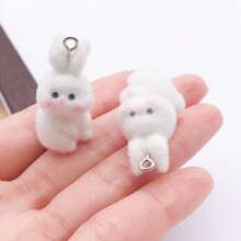 2/5pcs Flocked Resin Rabbit Charms 3D Bunny Pendants With Metal Loops For DIY Bracelet Necklace Keychain Jewelry Making Supplies - Multicolor - View 12