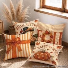 Vintage Herbst Vogelscheuche & Kürbis Kissenbezug 4 Stücke Set, einseitig bedrucktes Pfirsichhaut Polyester Material, 45*45CM Kissenbezug für modernes Stoffsofa Innenraum Dekoration, Party Dekoration, Geschenk - Verschiedenfarbig - Übersicht 5