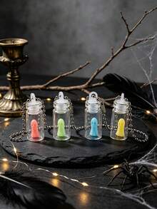 8pcs/Set Halloween Glass Bottle Ghost Keychain, Glowing Little Ghost Pendant, Cute Halloween Bag Charm Key Ring, Spooky Party Decoration Accessory - A - View 6