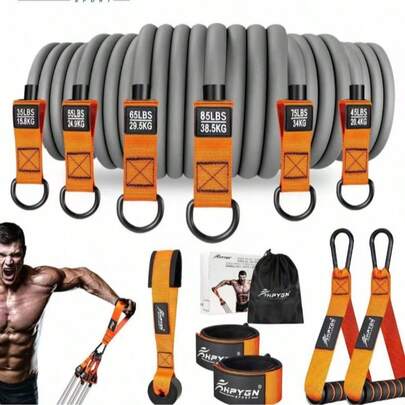 Bộ dây kháng lực kèm mỏ neo cửa, tay cầm, túi đựng, dây đeo chân và cổ chân, phù hợp cho tập luyện kháng lực, thể hình, tập tại nhà