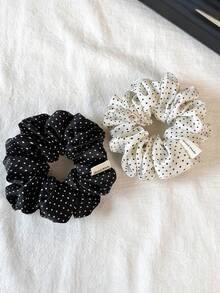 1 buah/2 buah Ikat Rambut Kecil Motif Polkadot Kain Serbaguna Elegan Berkualitas Tinggi untuk Ekor Kuda Aksesori Rambut Elastisitas Tinggi untuk Anak Perempuan - MultiWarna - View 7