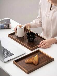1pc Brown Wooden Rectangular Tray, Home Dessert Plate, Hotel Restaurant Coffee Plate, Tea Tray, Rectangular Decorative Tray, Suitable For Home Decor, Kitchen Dining Table, Candle Holder, Suitable For Fruit, Sushi, Steak, Bread, Snacks Wooden Display Tray - Brown - View 3