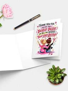 1pc Best Friend Greeting Card, Birthday Thank You & Gratitude Card With Envelope, Unique Women's Friendship Birthday Gift Card - Multicolor - View 3