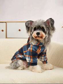 1pc Colorful Plaid Soft Fluffy Pet Hoodie, Cat, Small Dog, Spring And Autumn Item - Royal Blue - View 3