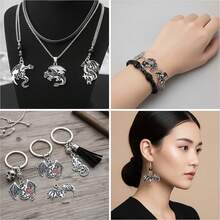 5/10pcs Silver Tone Enamel Dragon Charms Gothic Flying Dragon Pendants Rose Flame Design For DIY Earring Necklace Jewelry Making Supplies - Black - View 6
