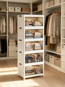 43 Cm Home Storage Cabinet, Multi Layer Foldable Storage Organizer With Transparent Doors And Mobile Casters, Modular Cabinet Combination For Bedroom Kids Room Study Room Kitchen Household Storage Organization - White - View 1