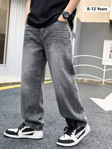 Tween Boy Casual Fashion Loose Fit Denim Jeans With Pockets, Spring/Autumn/Winter - Black - View 9