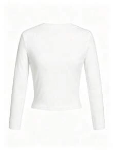 New Gen Z Y2K Short Long Sleeve T-Shirt Women's Fun Print Spring Autumn Korean Style Round Neck Versatile Casual Slim Fit Top - White - View 5