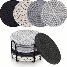 Set Of 8 Absorbent Cotton Round Coasters In Assorted Colors With A Sealed Holder, Non-Slip Base For Mugs, Glasses, And Wine Glasses - Multicolor - View 7