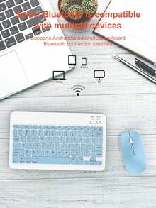 360°旋轉鍵盤保護殼與滑鼠套組，相容 iPad A16 11代/10代/9代/8代/7代/6代/5代、Air 10.9"/11"/10.5"/9.7" 及 Pro 11" (1代/2代/3代/4代)，內建筆槽，可拆卸無線鍵盤 (150mAh 電池) 與 PU 皮革保護殼，淺藍色 - Light Blue 360-Degree Rotating Mouse and Keyboard - 查看 8