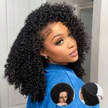 Smilegirl Kinky Curly 3-In-1 Real Hair Half Wig With Drawstring, Seamless Flip Wig, Glueless, Half-Up Half-Down, Beginner Friendly For Women, 26 Inch - Natural Black - View 9