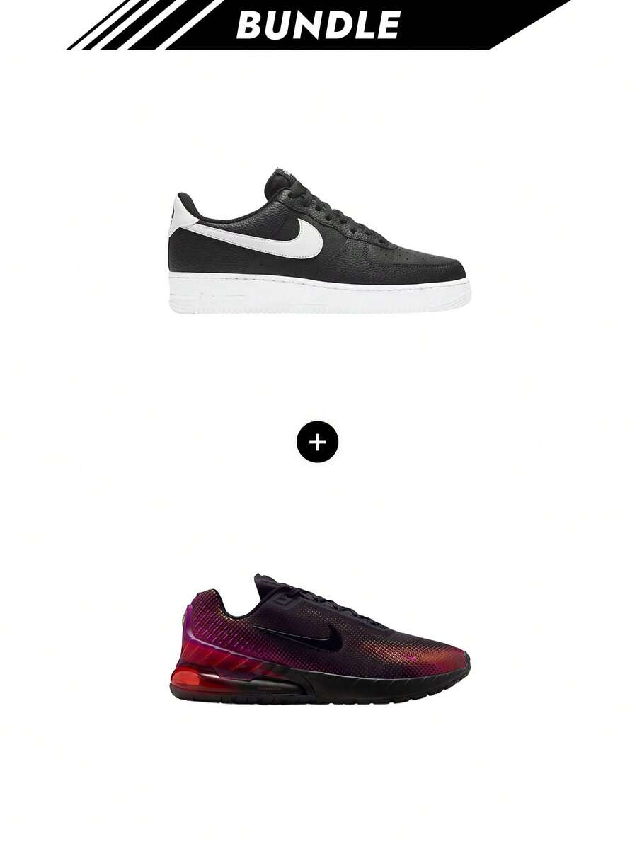 Nike [Bundle] Air Force 1 '07 Air Force 1 '07 Men's Sneakers Black/White CT2302-002 + Air Zoom Spiridon Ir Max Phoenix Se Men's Shoes Black IH3905 - Black+Black - View 1
