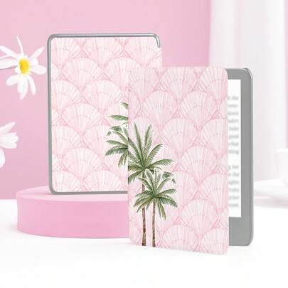 1pc Pink Shell Texture Coconut Tree Pattern Design Kindle Protective Case Compatible With Kindle 2024 KObo Kindle NK 11Kindle Youth EditionKind