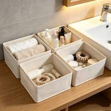 1pc/4pcs Multi-Compartment Fabric Storage Box, Foldable Drawer-Style Organizer Bin Suitable For Home, Office, Warehouse And Dorm, Lidless Clothing & Accessories Storage Box, Mother's Day Gift - Khaki - View 2