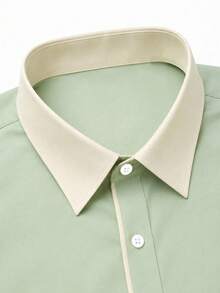 Officeau Men's Formal Shirt, Minimalist, Olive Green And Beige Colorway - Green - View 6
