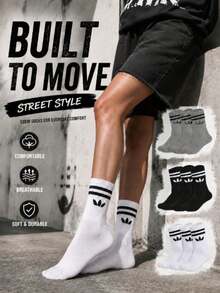 1/5/6/10/20 Pairs Women's Black And White Striped Mid-Calf Socks, Premium Color Matching, Soft And Comfortable, Moisture-Wicking And Breathable, Suitable For All Occasions - Multicolor - View 4