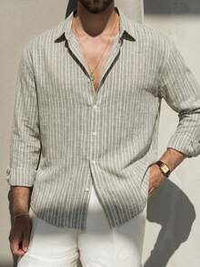 Men's Versatile Casual Commute Striped Long Sleeve Shirt - Mint Green - View 4