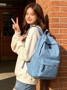 4-Piece Back To School Minimalist College Style Backpack Set, Backpack + Tote Bag + Crossbody Bag + Stationery Organizer Bag Matching Set, Large Capacity With Laptop Compartment Campus Commuter Bag, Solid Color Youth Backpack, With Adjustable Shoulder Straps, Multi-Layer Storage Space, Lightweight Zipper Storage Set, Suitable For Fresh Graduates, Students, Young Girl, For Outdoor Travel And Daily Campus Use - Multicolor - View 7