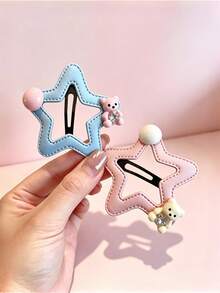 5Pcs Macaron Hollow Star Bear BB Hair Clips, Cute Bead Rhinestone Side Bangs Pins Sweet Hair Accessories For Women - Multicolor - View 3