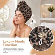 1pc Multi-Purpose Super Absorbent Leopard Print Hair Drying Cap, Made Of Soft Coral Fleece Material, Quick Drying, Suitable For Normal And Curly Hair, Soft Quick Drying Cap, Bath Cap, Absorbent Cap, Dry Hair, Bath Accessory - Multicolor - View 9