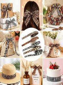 Animal Print Zebra Print Cow Print Grosgrain Ribbon, Leopard Craft Ribbon Fabric For Gift Wrapping, Bow Making, Bouquets, Handmade Wedding Bouquets Material - Multicolor - View 3