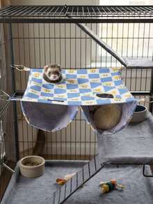 1pc Double-Layer Floral Pattern Ferret Hammock, Blue Sugar Glider Hanging Sleeping Bag, Waterproof Tunnel Nest, Hiding Place, Breathable, Multi-Opening, With Hooks, Cage Accessory, Suitable For Rabbits, Hamsters, Small Pets, Hamster Supplies - A - View 4