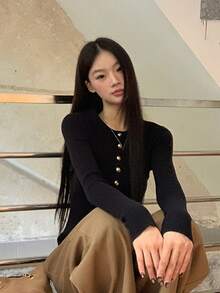 Women's Knitted Cardigan Korean Style Spring Top Outerwear Black Unique Beautiful Youthful Cardigan - Black - View 4