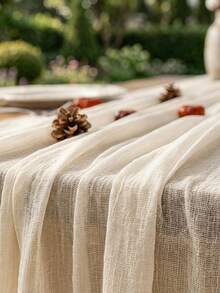 1pc Beige Lace Table Runner And Transparent Decorative Tablecloth, Suitable For Birthday, Wedding Party, Rustic Wedding, Bridal Shower, Anniversary, Wedding Decoration, Holiday Family Gathering And Indoor Or Outdoor Dining Table Centerpiece - Multicolor - View 5