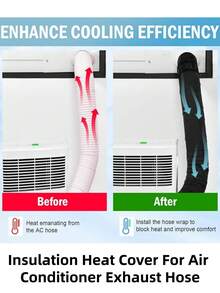 1pc Portable AC Hose Insulation Sleeve, Portable Air Conditioner Insulation Hose Cover, Fits 5 Inch (Approx. 12.7 Cm) And 5.9 Inch (Approx. 15.0 Cm) Exhaust Hose, Easy To Install, With 3 Adjustable Buckle Straps, Black - Portable AC Hose Insulation Sleeve - View 5
