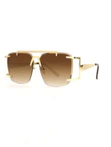 1pc New Asymmetrical Polygon Personalized Double Bridge Fashion Rimless Metal Premium Women's Glasses - Gold Frame Dark Brown Lenses - View 4