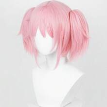 1 Piece - Light Pink Double Ponytail Short Wig - Sweet Dollar Breeze - Light Pink Solid Color Hair, Double Ponytail With Notch Style - High Temperature Silk Material - Used For Daily, Holiday, And Stage Styling - Pink - View 2